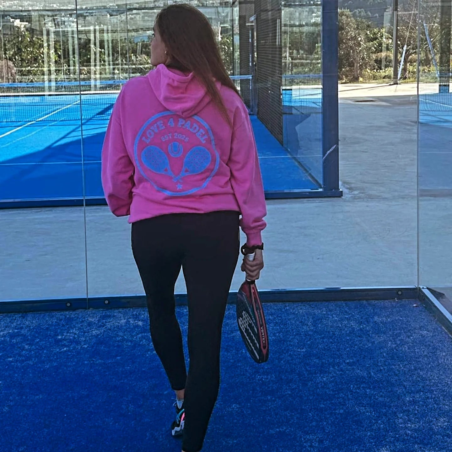 Love4Padel beige unisex cotton hoodie with white logo