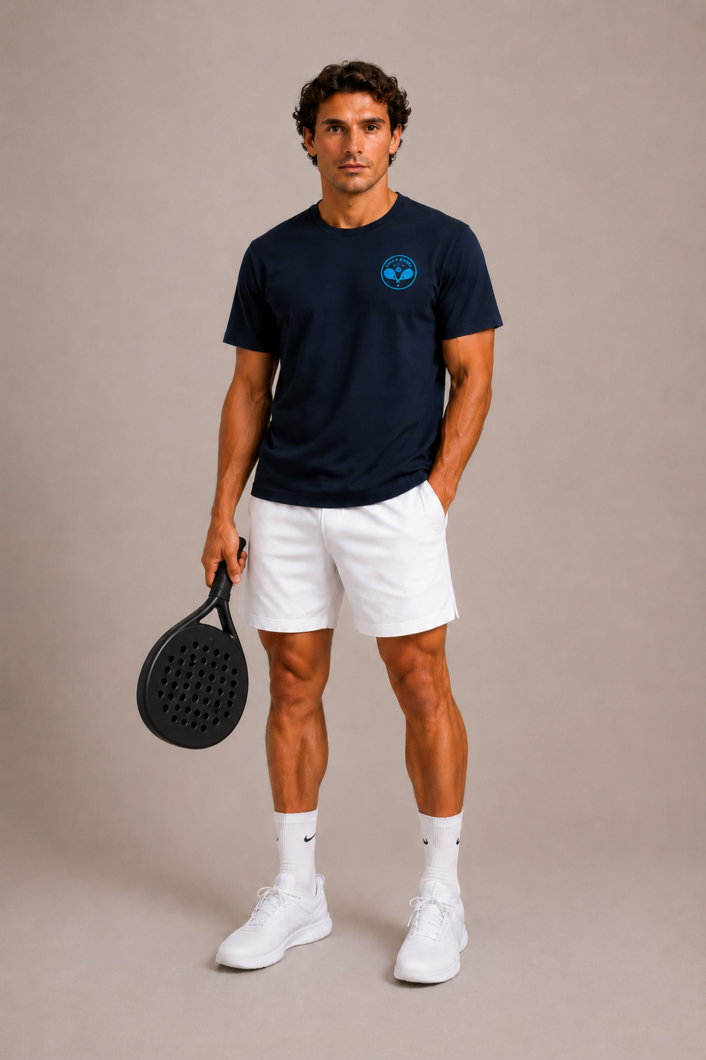 Love4Padelunisex navy blue performance t-shirt with light blue logo