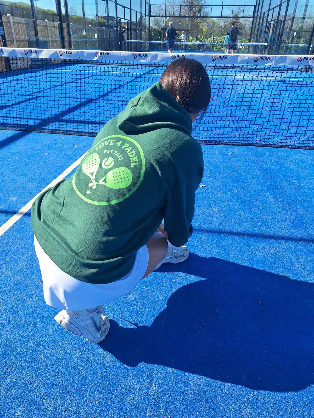 Love4Padel eden green unisex cotton hoodie with light green logo
