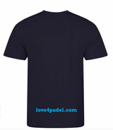 Love4Padelunisex navy blue performance t-shirt with light blue logo