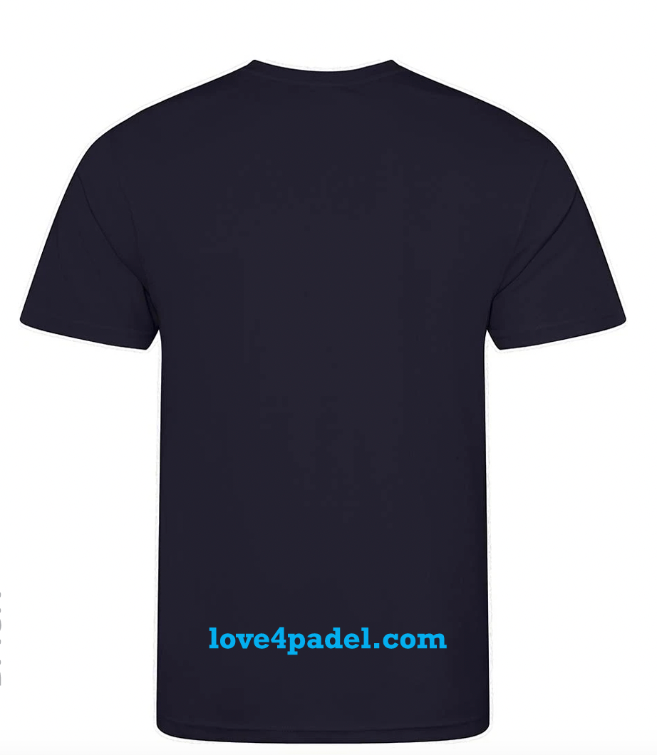 Love4Padelunisex navy blue performance t-shirt with light blue logo
