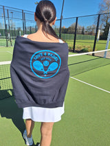 Love4Padel navy blue unisex cotton hoodie with light blue logo
