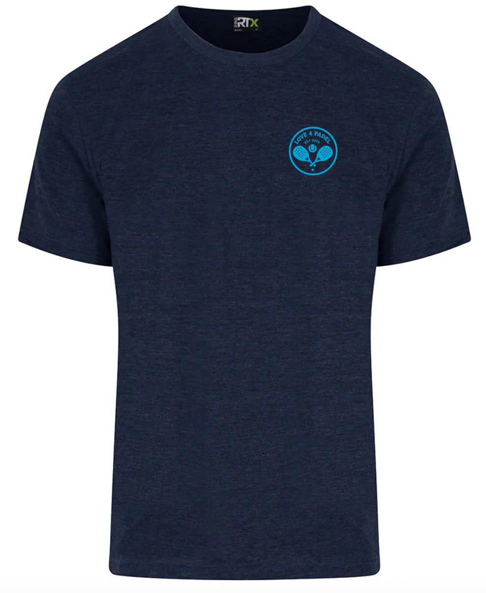 Love4Padel navy blue unisex cotton t-shirt with light blue logo