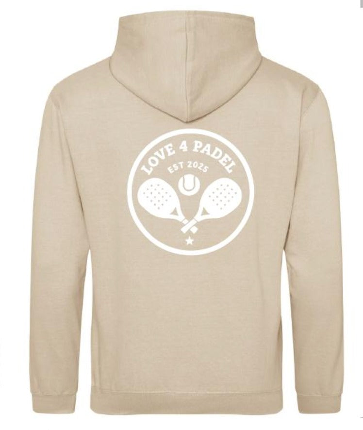 Love4Padel Beige unisex cotton hoodie with white logo
