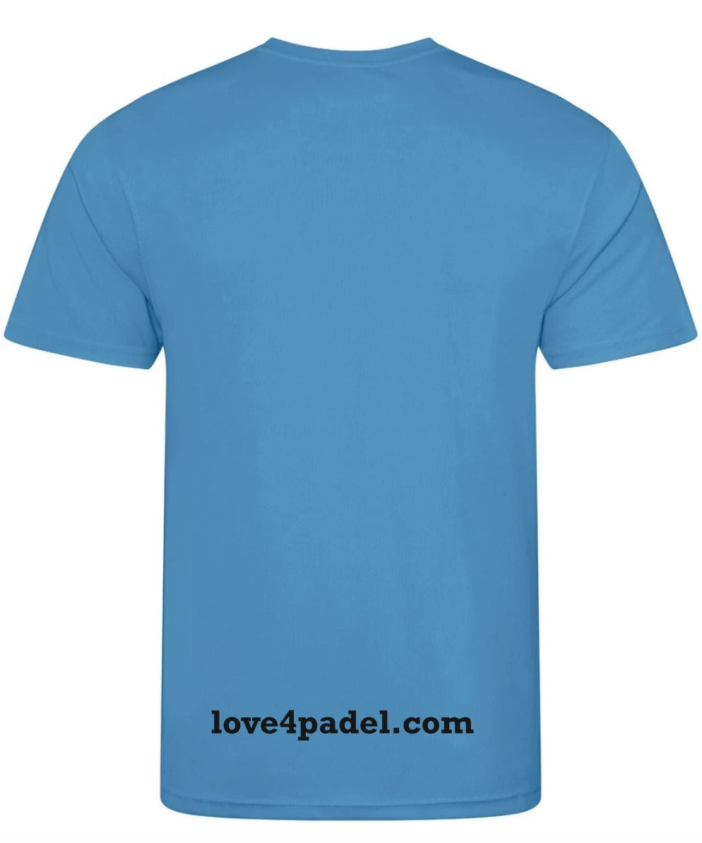 Love4Padel unisex light blue performance t-shirt with black logo