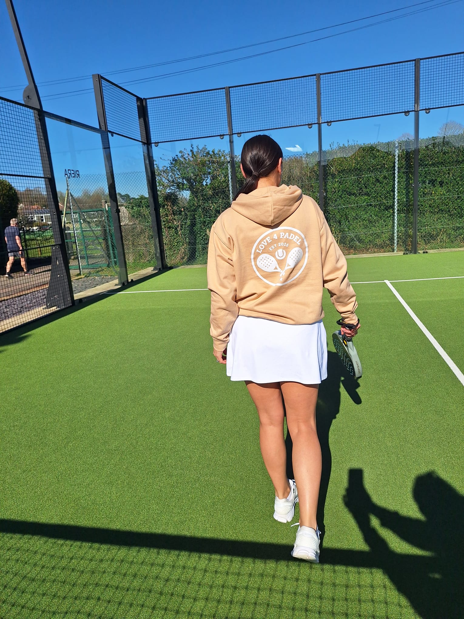 Love4Padel Beige unisex cotton hoodie with white logo