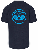 Love4Padel navy blue unisex cotton t-shirt with light blue logo