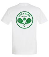 Love4Padel white unisex cotton t-shirt with wimbledon green logo
