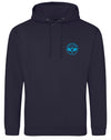 Love4Padel navy blue unisex cotton hoodie with light blue logo