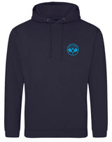 Love4Padel navy blue unisex cotton hoodie with light blue logo
