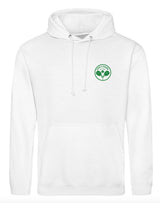 Love4Padel white unisex cotton hoodie with wimbledon green logo