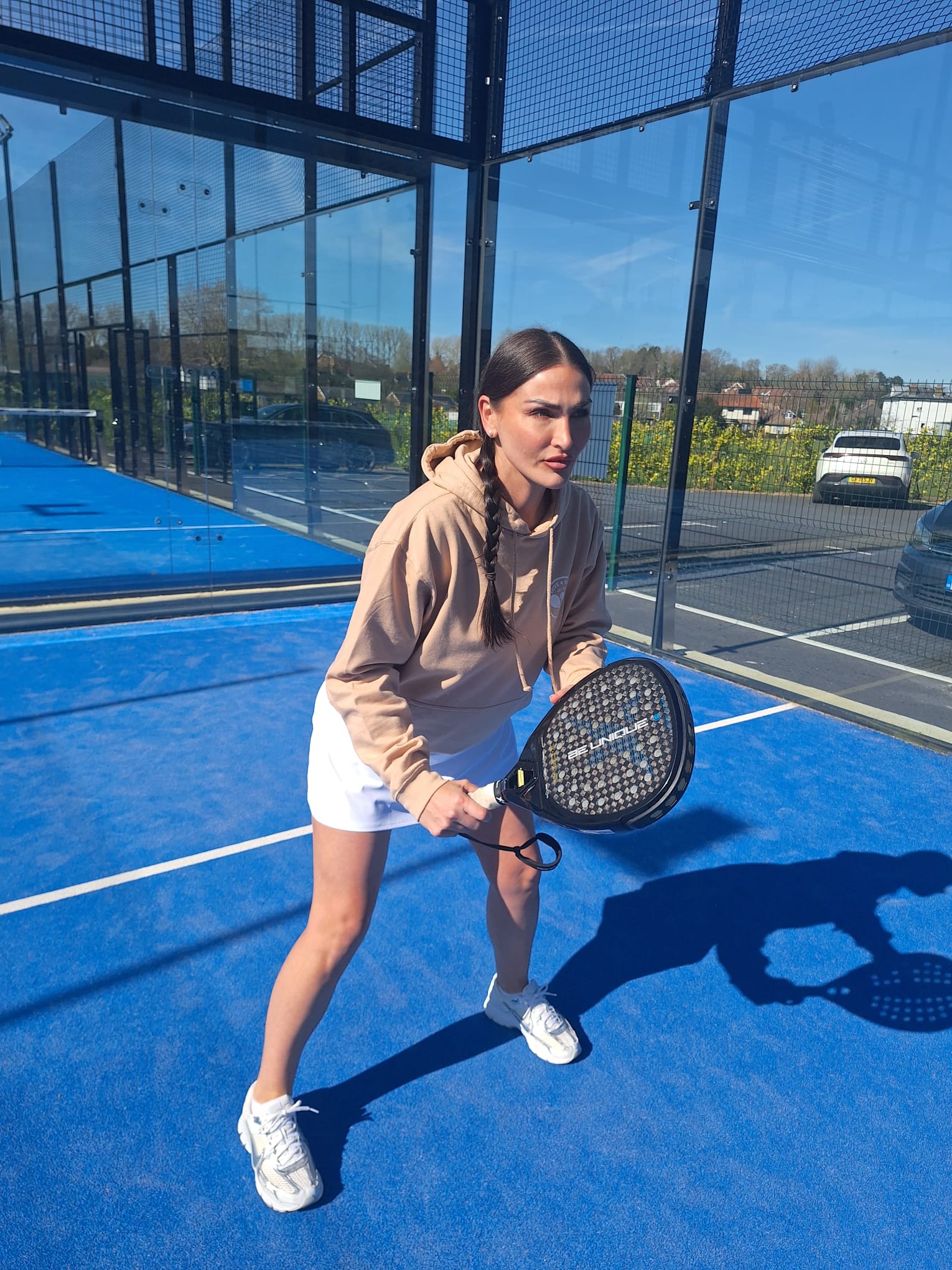 Love4Padel Beige unisex cotton hoodie with white logo