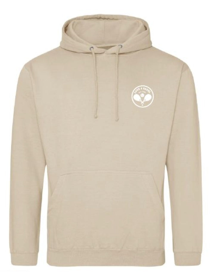 Love4Padel Beige unisex cotton hoodie with white logo