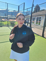 Love4Padel navy blue unisex cotton hoodie with light blue logo