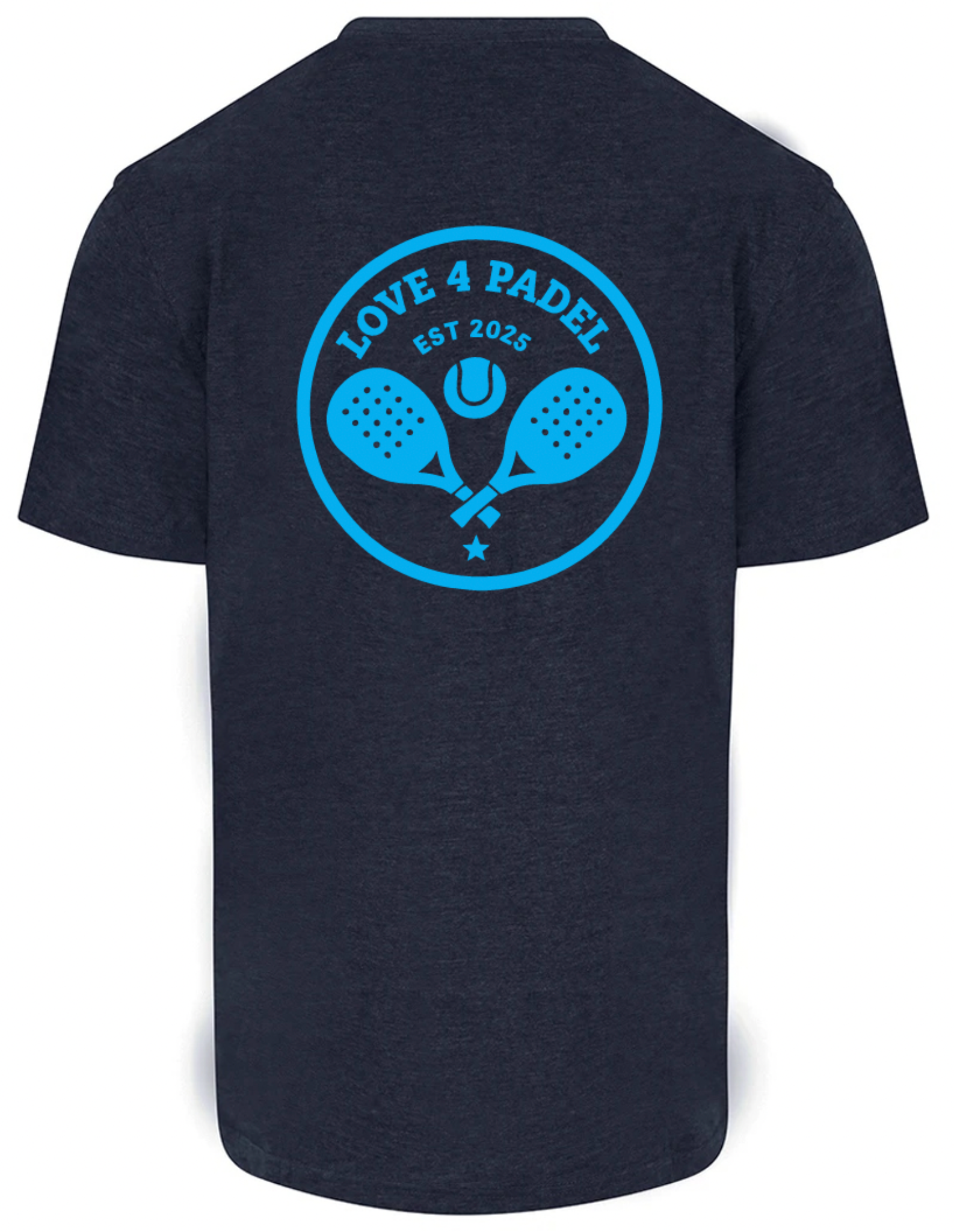 Love4Padel navy blue unisex cotton t-shirt with light blue logo